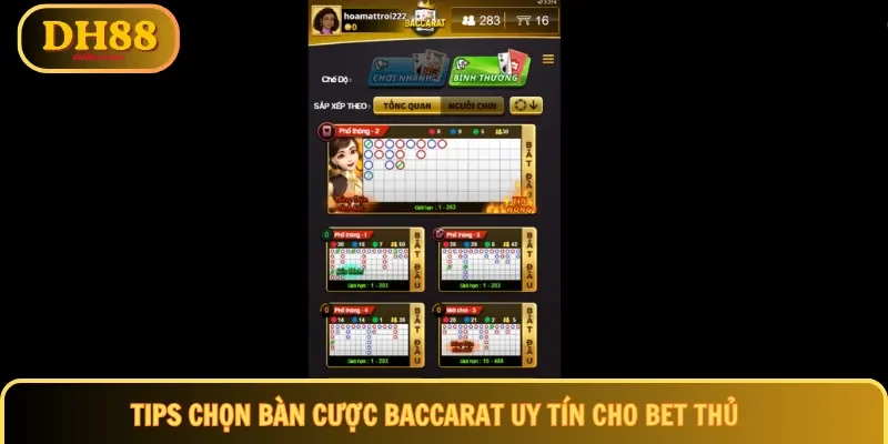 Tips chọn bàn cược Baccarat uy tín cho bet thủ